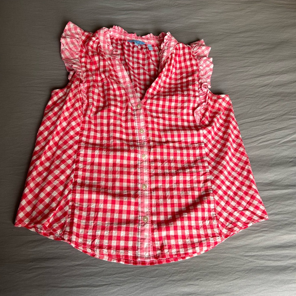 Draper James Pink Gingham Sleeveless Top Sz L EUC